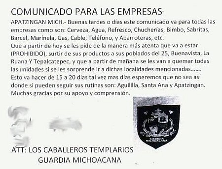 Mensaje de bloqueo comercial por los templarios