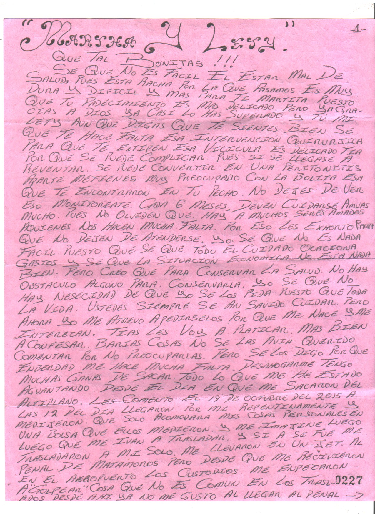 1ª hoja de la carta manuscrita de César FREYRE MORALES