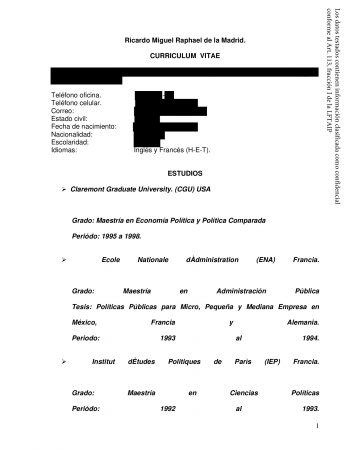 Una copia del CV de Ricardo Raphael y su paso por el CISEN