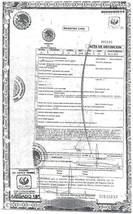primera acta de defunción de Hugo Alberto Wallace