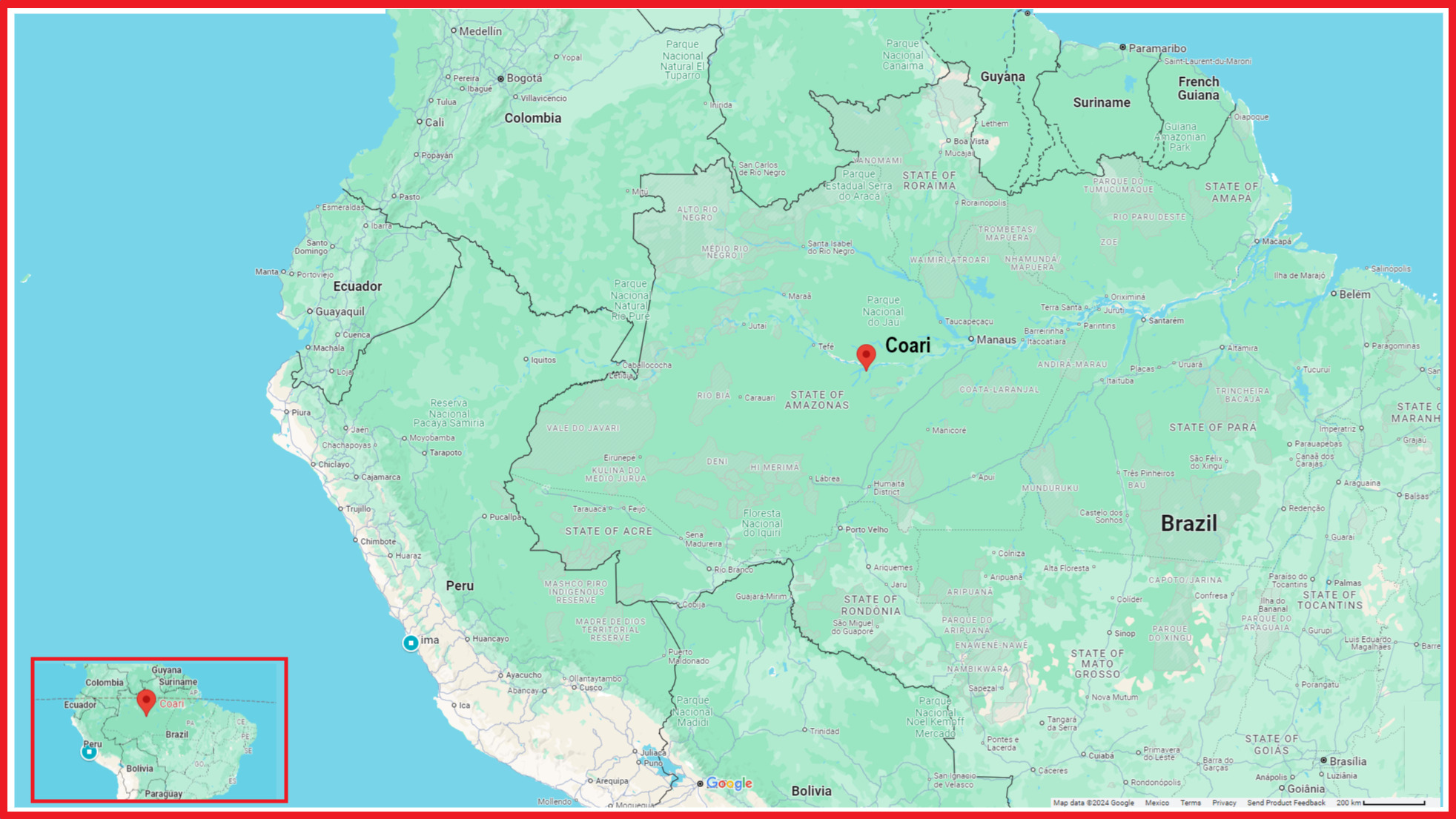 The city of Coari in the Amazonas state of Brazil. Base Map, Google Maps. / La ciudad de Coari en el estado de Amazonas, Brasil. Mapa base de Google Maps The city of Coari in the Amazonas state of Brazil. Base Map, Google Maps. / La ciudad de Coari en el estado de Amazonas, Brasil. Mapa base de Google Maps